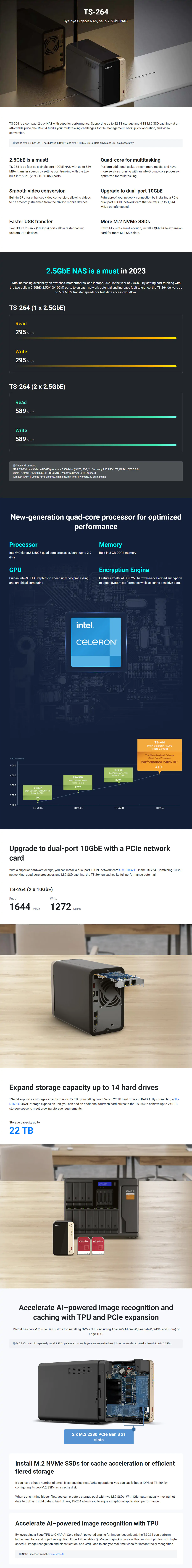 A large marketing image providing additional information about the product QNAP TS-264-8G 2-Bay NAS (2.9GHz Celeron 4-Core, 8GB RAM, Dual 2.5GbE) - Additional alt info not provided